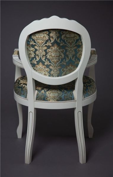 Кресло "Милорд-12" 1013+патина золото и ткань Андрис бирюза Вензель слоновая кость