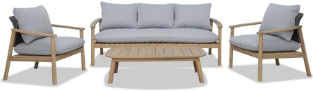 Лаунж-кресло деревянное с серыми подушками Tagliamento Freeport светлое дерево