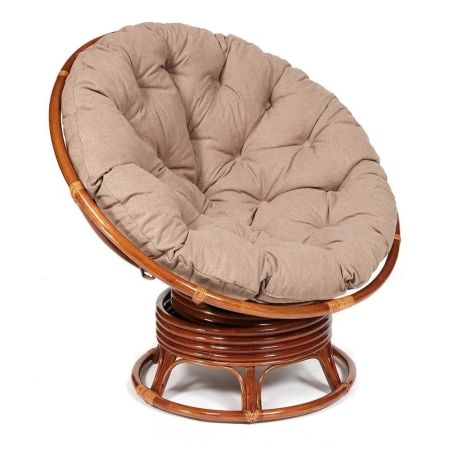 Кресло-качалка "PAPASAN" w 23 и 01 B, с подушкой и Pecan (орех), экошерсть коричневый, 1811-5