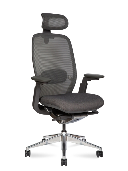 Кресло офисное Tesla серый, ткань и металл, мягкое сиденье, с подлокотниками