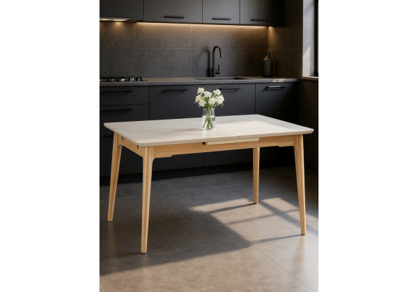 Керамический стол Halmar 140(180)x80 белый спеченный камень, светлое дерево Керамический стол Halmar 140(180)x80 белый спеченный камень, светлое дерево