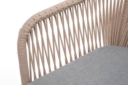 "Лион" стул плетеный из роупа, каркас из стали светло-серый (RAL7035) муар, роуп бежевый круглый, ткань светло-серая