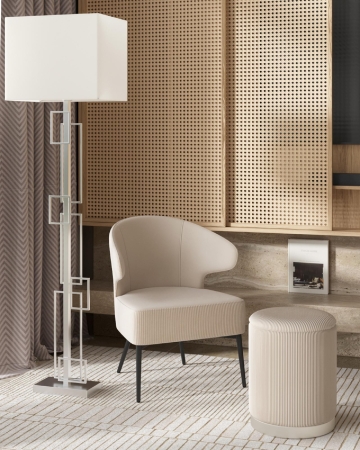 Пуф Эмили с ящиком серебро вельвет молочный