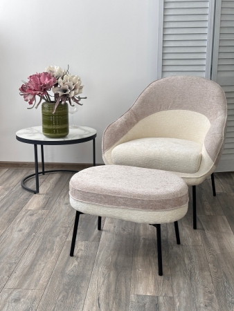 Кресло SION белый, бежевый, шенилл, черный каркас