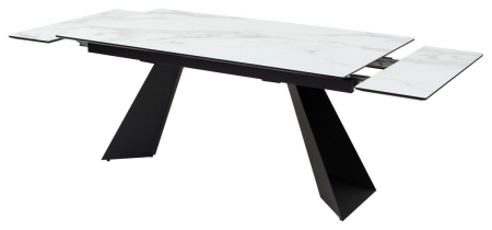 Стол Купер 160 белый мрамор, черная шагрень, стекло, черный каркас