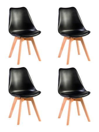 Набор 4 шт Стул обеденный JERRY SOFT, ножки светлый бук сиденья черный (B-03)