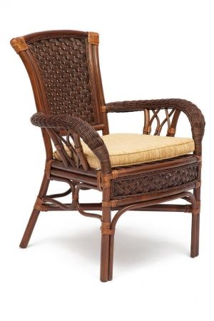 Комплект обеденный "ANDREA" (стол со стеклом + 4 кресла + подушки) античный орех, ткань рубчик, кремовый