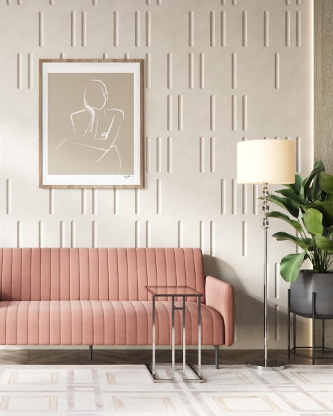 Диван прямой Дрезден велюр пыльно-розовый