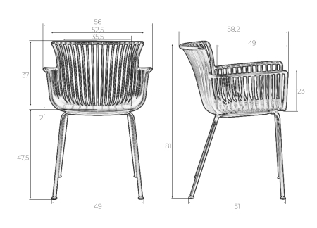 Стул ROSS темно-серый, пластик и металл, твердое сиденье, с подлокотниками