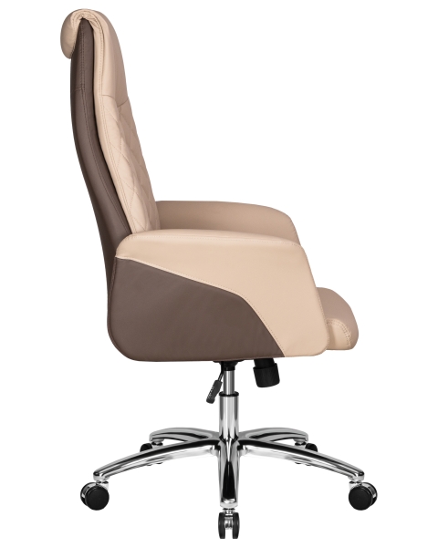 Офисное кресло LEONARD бежевый и коричневый, экокожа и металл, мягкое сиденье, с подлокотниками