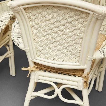 Комплект обеденный "ANDREA GRAND" (стол со стеклом + 6 кресел + подушки) белый, ткань рубчик, кремовый