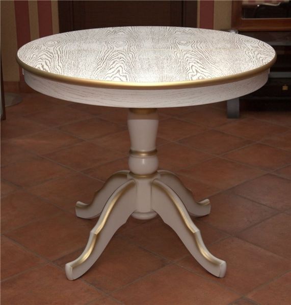 Стол Круглый белый, патина золото