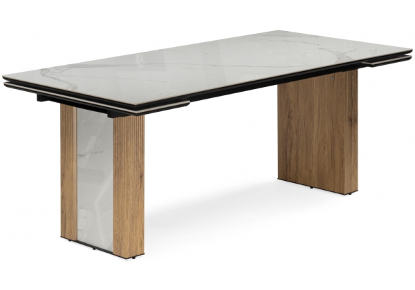 Керамический стол Бернардо 180x90 черный кварц, дуб монтана