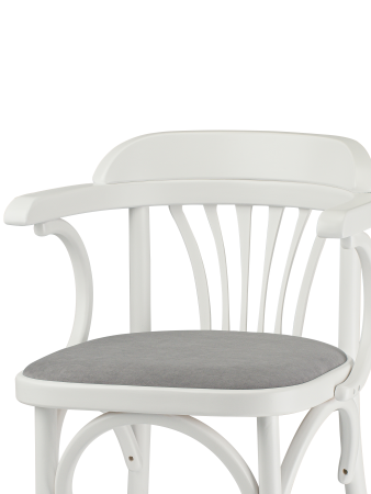 Деревянный стул Венский белый с мягким сиденьем из ткани RS15 с дугами назад Деревянный стул Венский белый с мягким сиденьем из ткани RS15 с дугами назад