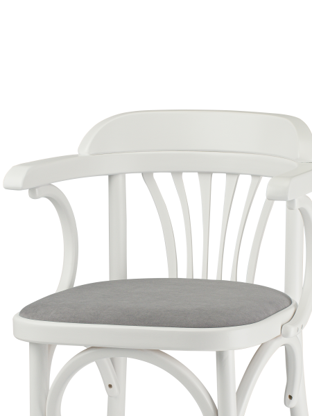 Деревянный стул Венский белый с мягким сиденьем из ткани RS15 с дугами назад Деревянный стул Венский белый с мягким сиденьем из ткани RS15 с дугами назад