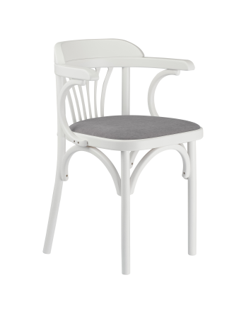 Деревянный стул Венский белый с мягким сиденьем из ткани RS15 с дугами назад Деревянный стул Венский белый с мягким сиденьем из ткани RS15 с дугами назад