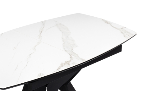 Керамический стол Риполь 160(205)х89 белый мрамор snow white, черный