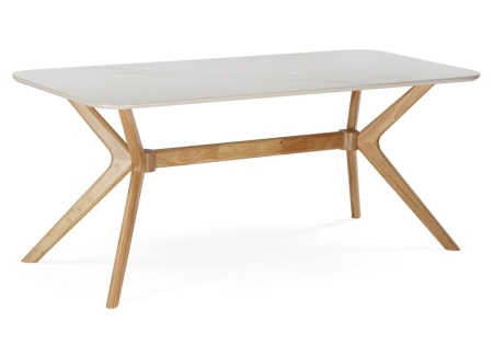Керамический стол Unika 180x80 белый спеченный камень, светлое дерево