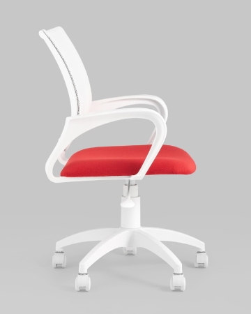 Кресло офисное ST-BASIC-W TopChairs спинка белая сетка сиденье красная ткань крестовина белый пластик фото в интернет-магазине Stoolmarket