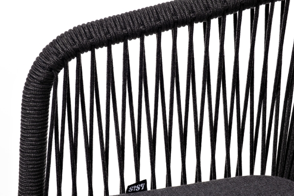 "Марсель" стул плетеный из роупа, каркас алюминий темно-серый (RAL7024) муар, роуп темно-серый круглый, ткань темно-серая 027