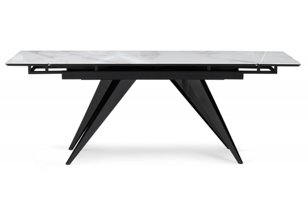 Стеклянный стол Дарвин 140(200)х80 белый мрамор, черный