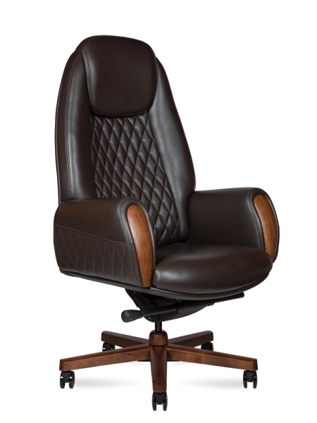 Кресло офисное Verdi коричневый, натуральная кожа и дерево и пластик, мягкое сиденье, с подлокотниками