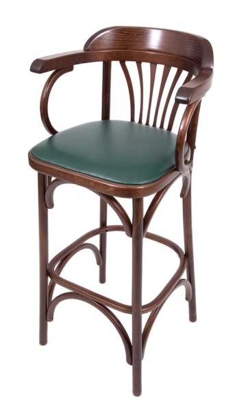 Барный деревянный стул Венский 750 темный тон с мягким сиденьем из зеленой экокожи