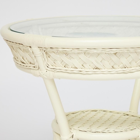 Комплект террасный ANDREA (стол кофейный со стеклом + 2 кресла + подушки) ротанг, 64х67х92 см, D60х55, белый