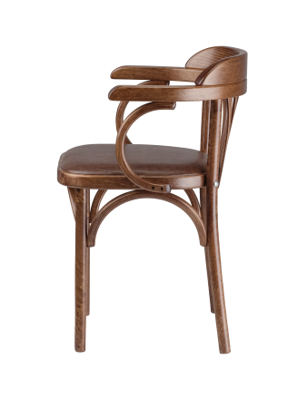 Деревянный стул Венский средний тон с мягким сиденьем из коричневой экокожи Деревянный стул Венский средний тон с мягким сиденьем из коричневой экокожи