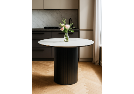 Керамический стол Гравент 90 белый мрамор snow white, черный