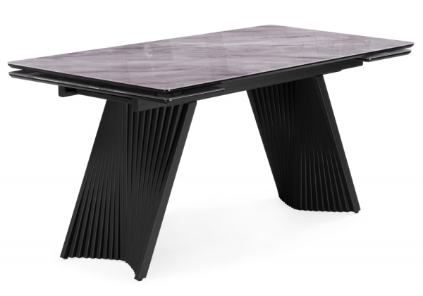 Стол стеклянный Вейв 140(200)х80 кристл серый мрамор, черный