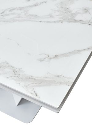 Стол Ниагара 140 белый мрамор, стекло, белый каркас