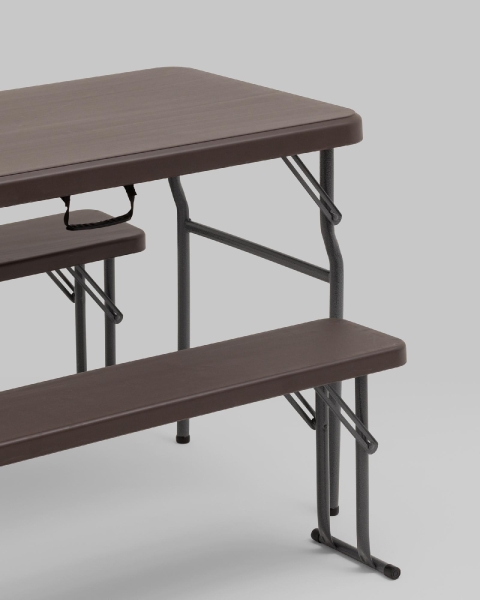 Комплект стола и двух скамеек Кейт коричневый Комплект стола и двух скамеек Кейт коричневый