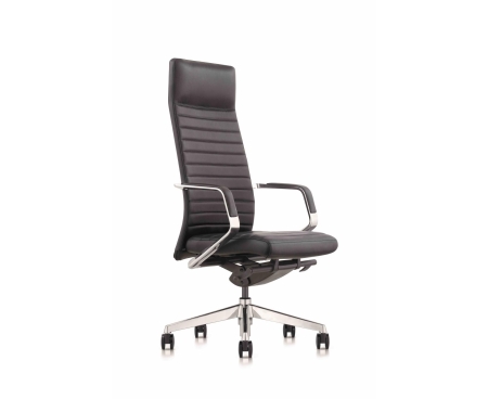 Кресло офисное Сиена M черная кожа/строчка/алюминевая база