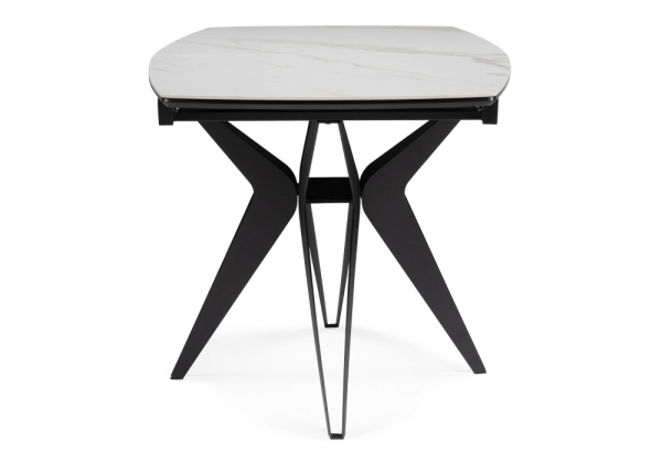 Керамический стол Риполь 160(205)х89 белый мрамор snow white, черный
