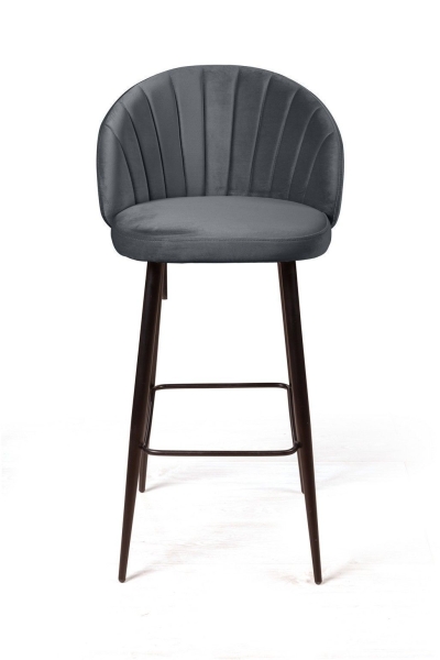 Стул барный Mont Blanc, бархат светло-серый, черный конус