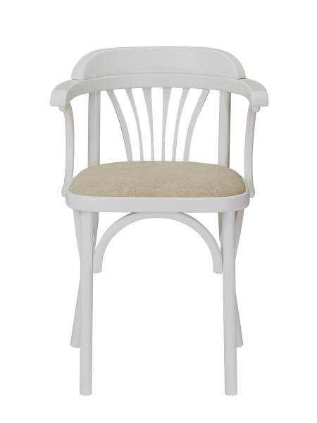 Стул Венский белая эмаль, букле бежевый MOSS 130, дуги назад