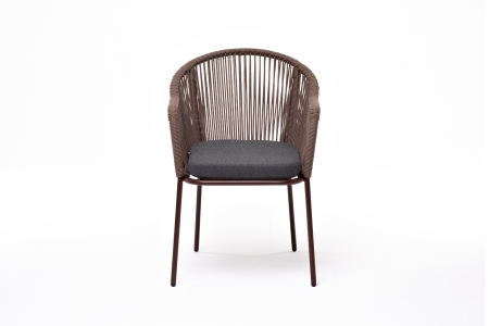 "Лион" стул плетеный из роупа, каркас из стали коричневый (RAL8016) муар, роуп коричневый круглый, ткань темно-серая 027