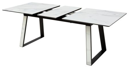 Стол Франк 160 белый мрамор, стекло, белый мрамор - черный