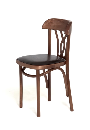 Стул "Астра Восьмерка" темный тон с мягким сиденьем из коричневой экокожи Стул "Астра Восьмерка" темный тон с мягким сиденьем из коричневой экокожи