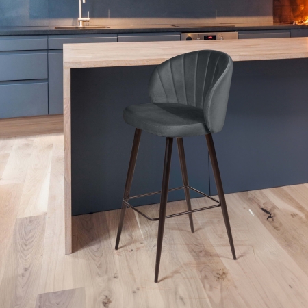 Стул барный Mont Blanc, бархат светло-серый, черный конус