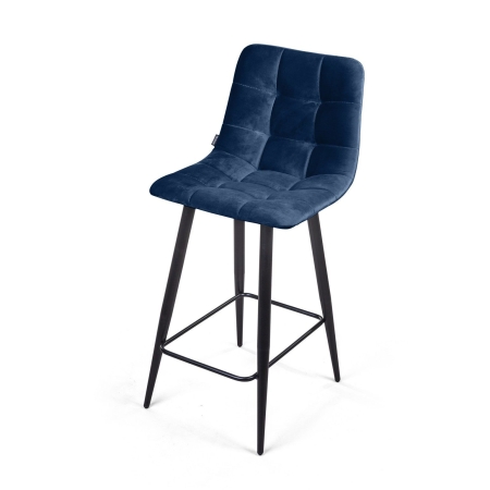 Стул полубарный UNO бархат синий, черный конус