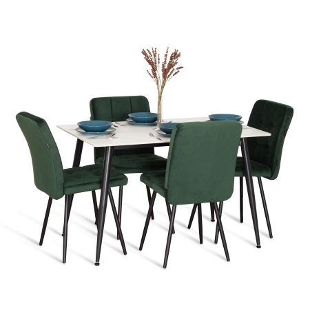 Стул обеденный Medeo зеленый, велюр и металл, мягкое сиденье, без подлокотников Стул обеденный Medeo зеленый, велюр и металл, мягкое сиденье, без подлокотников