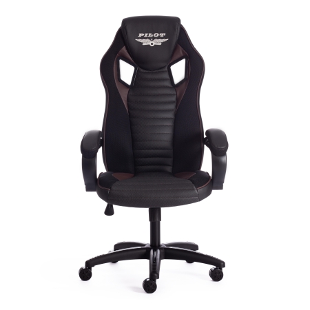 Кресло PILOT экокожа и ткань, черный и черный перфорированный и коричневый