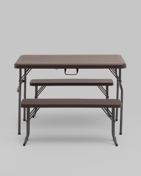 Комплект стола и двух скамеек Кейт коричневый Комплект стола и двух скамеек Кейт коричневый