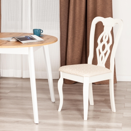 Стул Афродита (Aphrodite) дерево гевея, 46х54х99 см, слоновая кость, ткань кремовая с рисунком