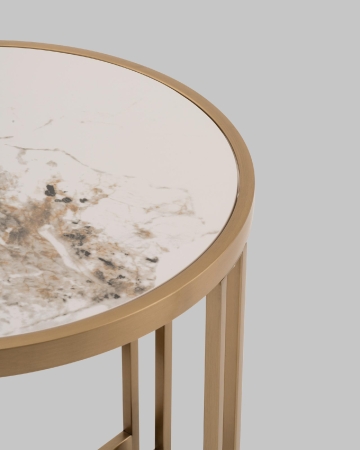 Журнальный столик Алиада 55х55 см светлая керамика сталь шампань