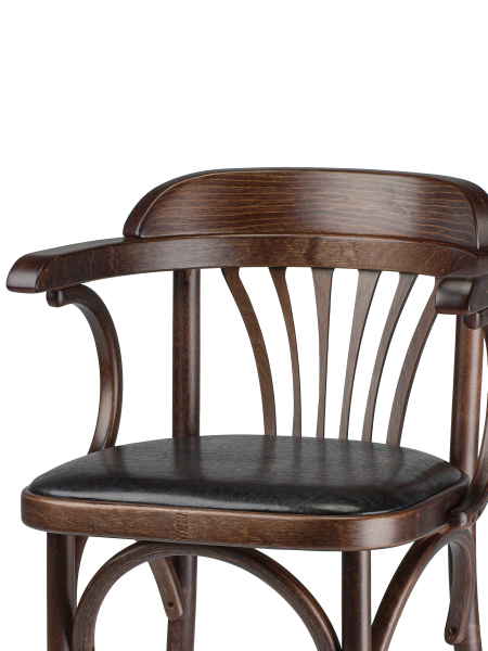 Деревянный стул Венский темный тон с мягким сиденьем из экокожи с дугами назад Деревянный стул Венский темный тон с мягким сиденьем из экокожи с дугами назад