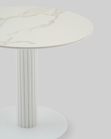 Стол круглый Терралино D90 верх керамика белый матовый, основание металл белый