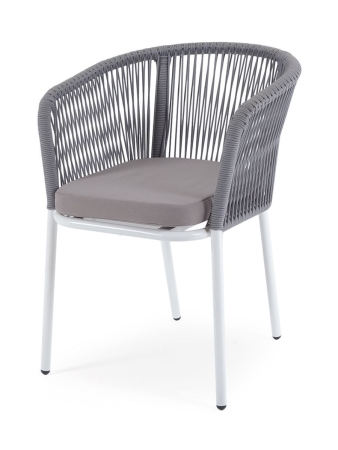 Плетеный стул "Марсель" из роупа (веревки), каркас белый, цвет светло-серый